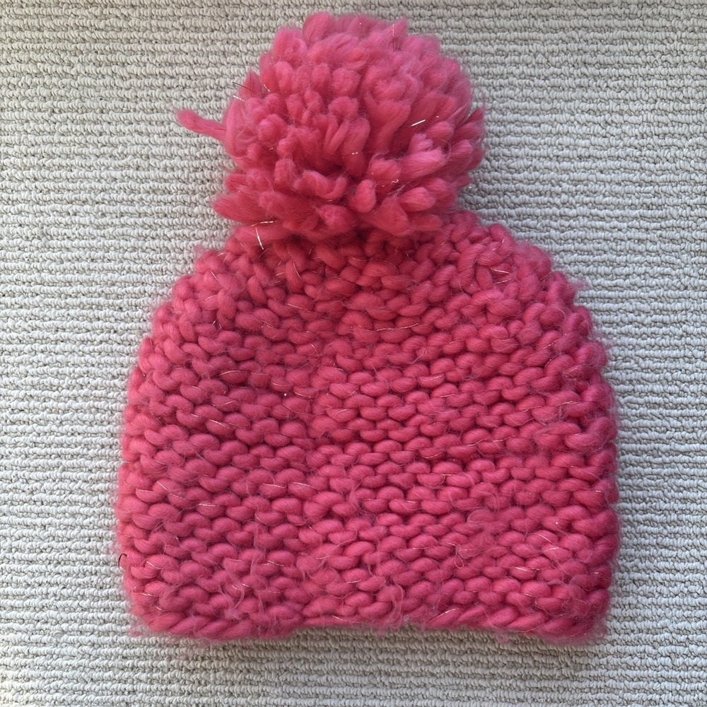 Ophelie hats Pink Chunky gold strand cozy Beanie Hat Cap Knit Women's